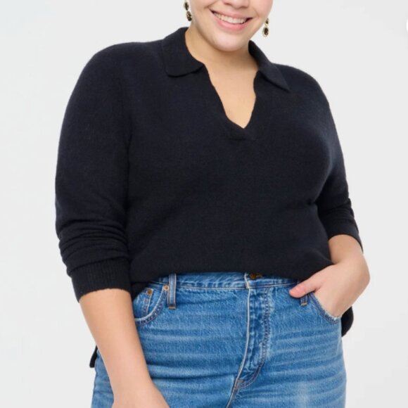 J. Crew Sweater-Polo in Extra-Soft Yarn Black - Picture 1 of 11